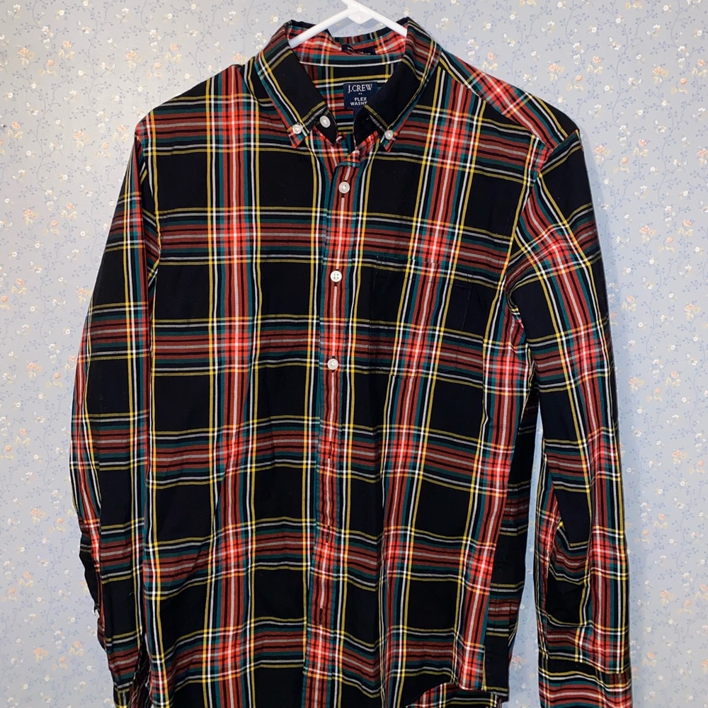 NWT J Crew Black Plaid Button Down Size S Slim Untucked